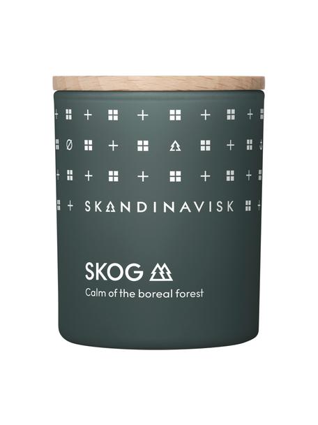 Vela perfumada Skog (agujas de pino, piñas, savia de abedul), Recipiente: vidrio, Caja: cartón, Verde oscuro, Ø 6 x Al 8 cm
