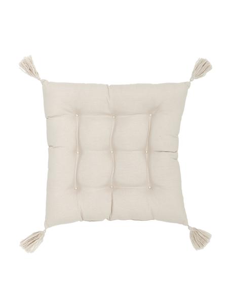 Cojín para silla de algodón con borlas Ava, Funda: 100% algodón, Beige, An 40 x L 40 cm