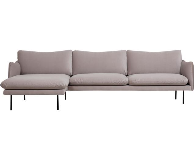 Samt-Ecksofa Moby in Taupe mit Metall-Füßen