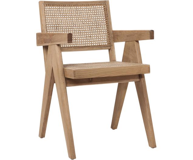 Chaise à accoudoirs en cannage Sissi, Rotin, bois de chêne laqué, larg. 52 x prof. 58 cm