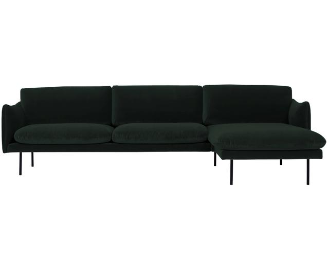 Samt-Ecksofa Moby in Dunkelgrün mit Metall-Füßen