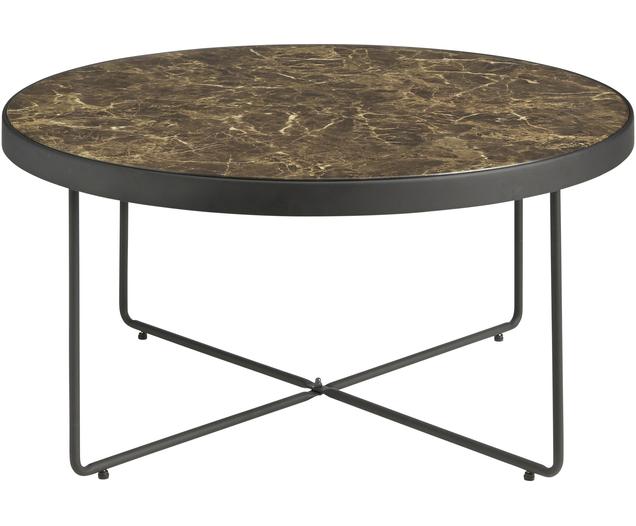 Runder Metall-Couchtisch Gellina mit marmorierter Glasplatte
