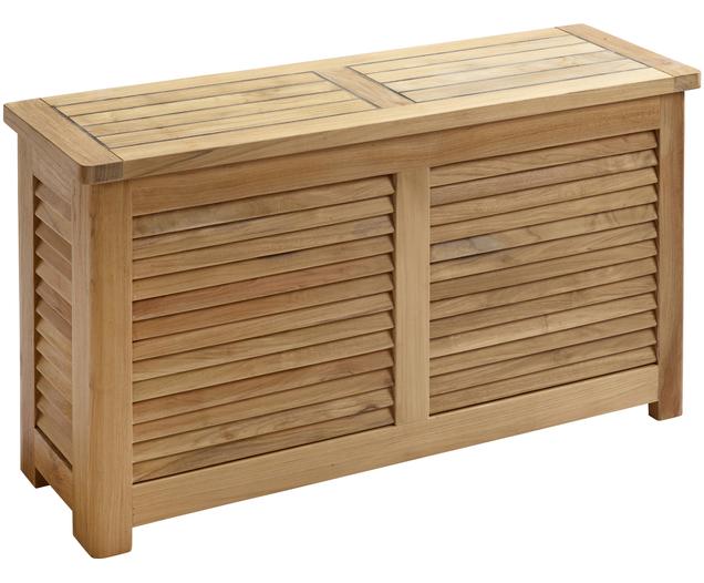 Smalle tuinbox Storage van hout, Frame: gepolijst teakhout, Teakhoutkleurig, B 90 x H 48 cm