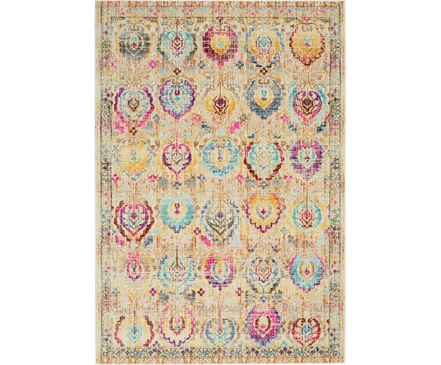 Laagpolig vloerkleed Kashan Vintage met gekleurde ornamenten, Bovenzijde: 100% polypropyleen, Onderzijde: latex, Beige, meerkleurig, patroon, B 120 x L 180 cm (maat S)