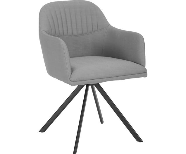 Chaise pivotante gris avec accoudoirs Lola, Tissu gris, pieds noir, larg. 58 x prof. 53 cm
