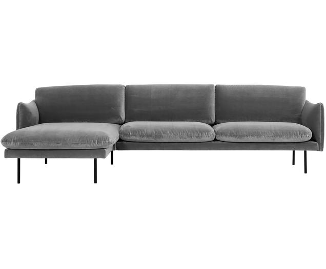 Samt-Ecksofa Moby in Grau mit Metall-Füßen