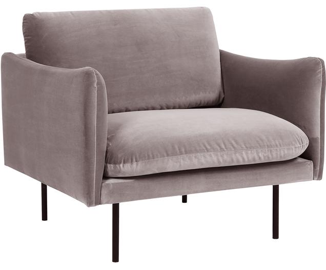 Samt-Sessel Moby in Taupe mit Metall-Füßen