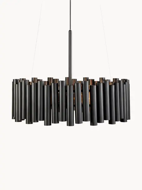 Lámpara de techo Level, Pantalla: metal recubierto, Anclaje: metal recubierto, Cable: cubierto en tela, Negro, Ø 53 x Al 20 cm