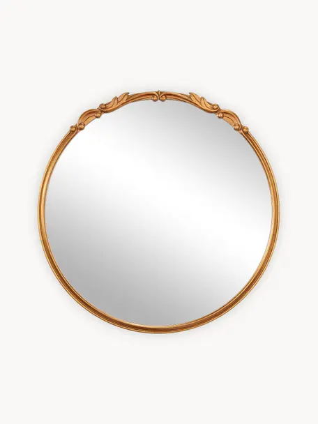 Okrągłe lustro ścienne z drewnianą ramą Francesca, Odcienie złotego, Ø 72 x G 2 cm
