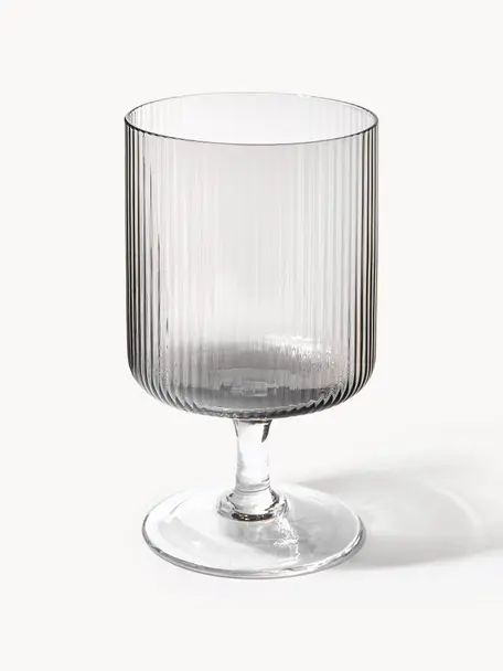 Bicchieri da vino in vetro soffiato con scanalatura in rilievo Ripple 2 pz, Vetro soffiato, Grigio trasparente e lucido, Ø 8 x Alt. 13 cm, 270 ml