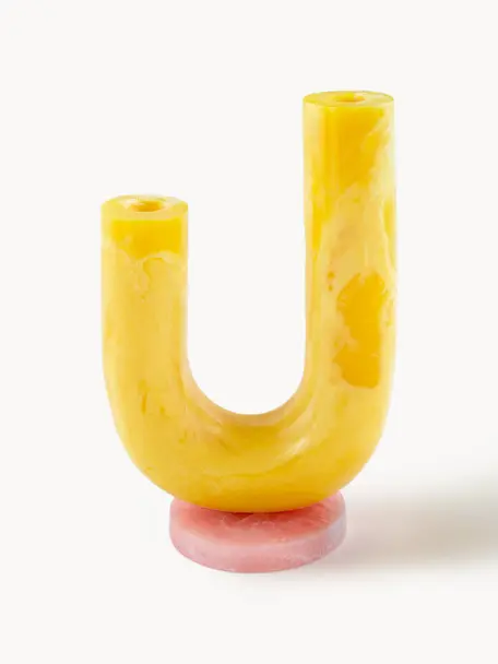 Vaso fatto a mano effetto marmo Mustique, alt. 20 cm, Acrilico, lucido, Effetto marmo giallo sole, rosa chiaro, Larg. 14 x Alt. 20 cm