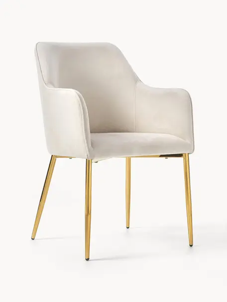 Sametová židle s područkami Ava, Světle béžová, Š 57 cm, H 63 cm