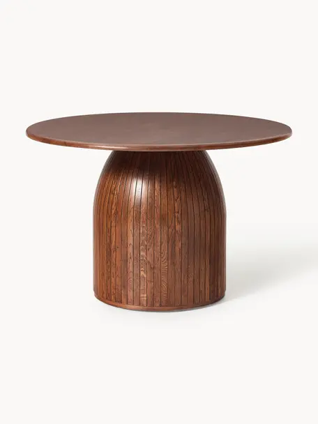 Kulatý jídelní stůl s drážkovanou strukturou Nelly, různé velikosti, Dubové dřevo, tmavě hnědě lakované, Ø 115 cm