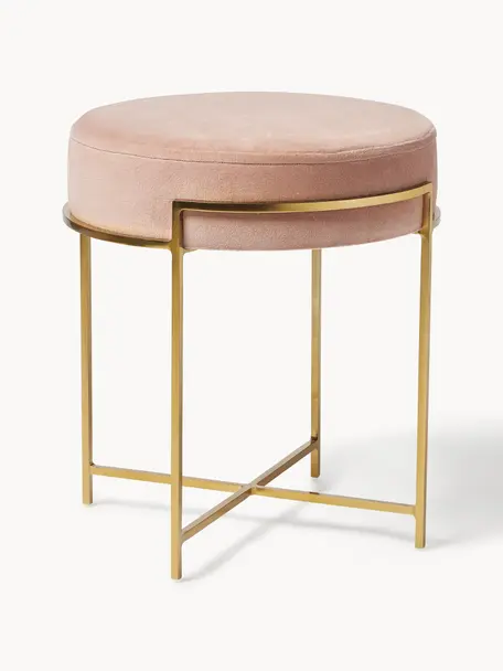 Tabouret en velours Madeleine, Velours rose pâle, Ø 40 x haut. 50 cm