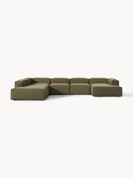 Sofá rinconera modular Lennon, Tapizado: 100% poliéster Alta resis, Estructura: madera contrachapada de p, Patas: plástico Este producto es, Tejido verde oliva, An 418 x F 269 cm, chaise longue izquierda