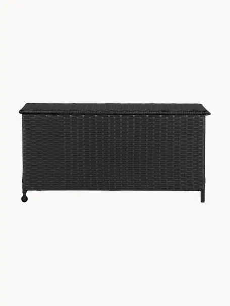 Garten-Aufbewahrungsbox Tullus mit Rollen, Rattan, Kunststoff, Schwarz, B 133 x T 54 cm