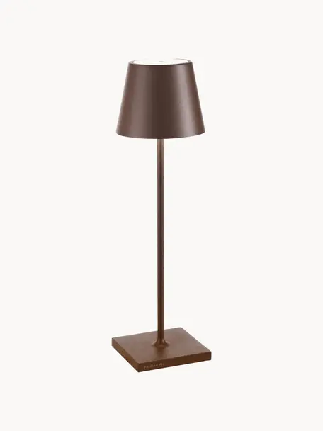 Lampada da tavolo portatile a LED con luce regolabile Poldina, Lampada: alluminio rivestito, Marrone, Ø 11 x Alt. 38 cm