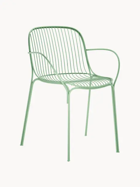 Chaise de jardin à accoudoirs Hiray, Acier galvanisé, laqué, Vert sauge, larg. 46 x prof. 55 cm