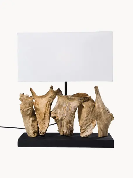 Dizajnová stolová lampa z dreva Nature, Biela, hnedá, čierna, Š 35 x V 43 cm