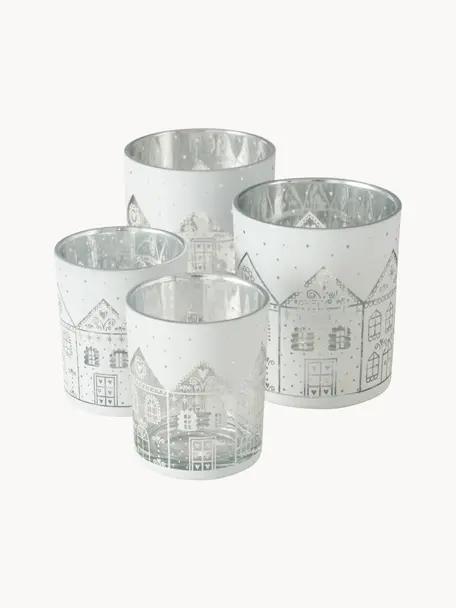 Teelichthalter-Set Villana, 4-tlg., Glas, Weiß, Transparent, Set mit verschiedenen Größen