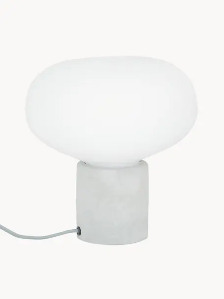 Lampada da tavolo piccola con base in cemento Alma, Base della lampada: cemento, Paralume: vetro, Bianco, grigio chiaro, Ø 23 x Alt. 24 cm