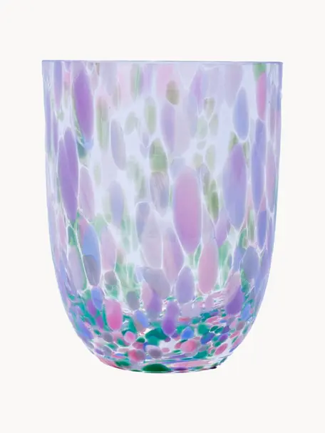 Handgefertigte Wassergläser Big Confetti, 6 Stück, Glas, Transparent, Rosa-, Blau- und Grüntöne, Ø 7 x H 10 cm, 250 ml