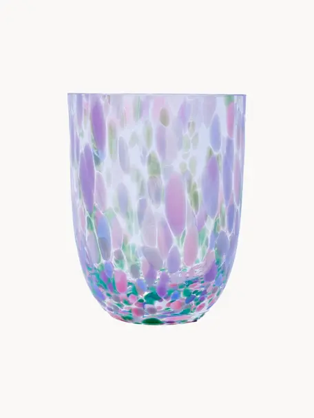 Handgemaakte waterglazen Big Confetti, 6 stuks, Glas, Transparant, roze-, blauw- en groentinten, Ø 7 x H 10 cm, 250 ml