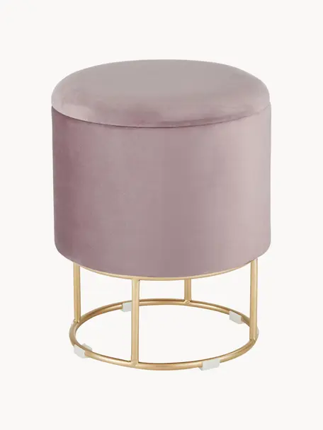 Sametová stolička s úložným prostorem Polina, Světle růžová, Ø 35 cm, V 45 cm