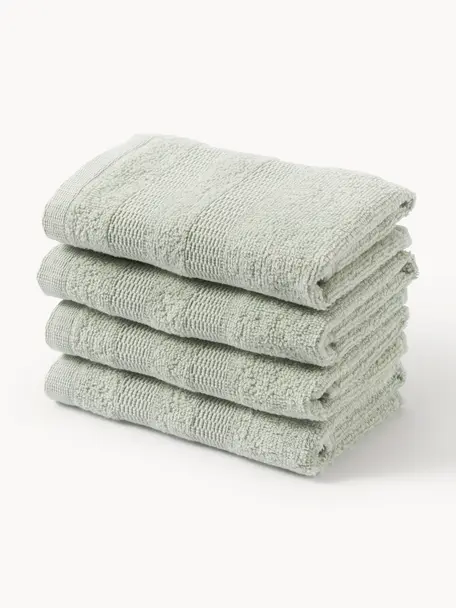 Set de toallas texturizadas Yara, 3 uds., Verde oliva, Set de 3 (toalla tocador, toalla lavabo y toalla ducha)