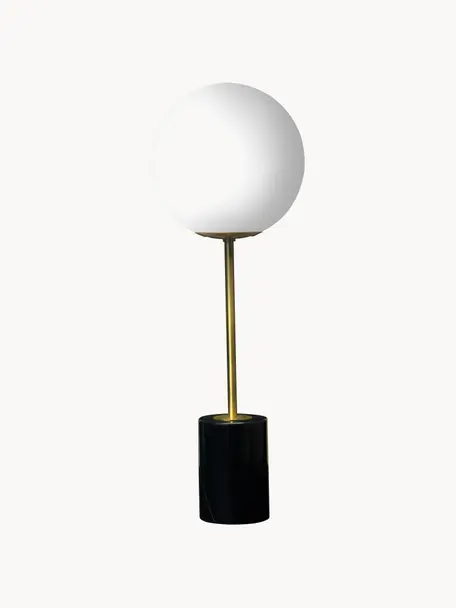 Grote tafellamp Full Moon met marmeren voet, Lampenkap: glas, Lampvoet: marmer, Wit, goudkleurig, zwart, gemarmerd, Ø 20 x H 56 cm