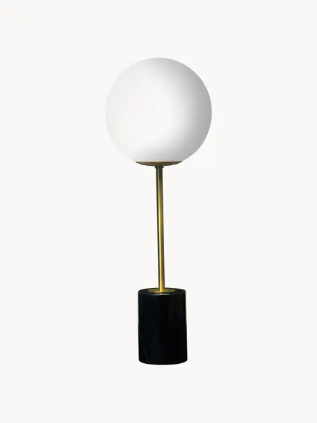 Lámpara de mesa grande de mármol Full Moon, Pantalla: vidrio, Estructura: metal recubierto, Cable: cubierto en tela, Blanco, dorado, mármol negro, Ø 20 x Al 56 cm