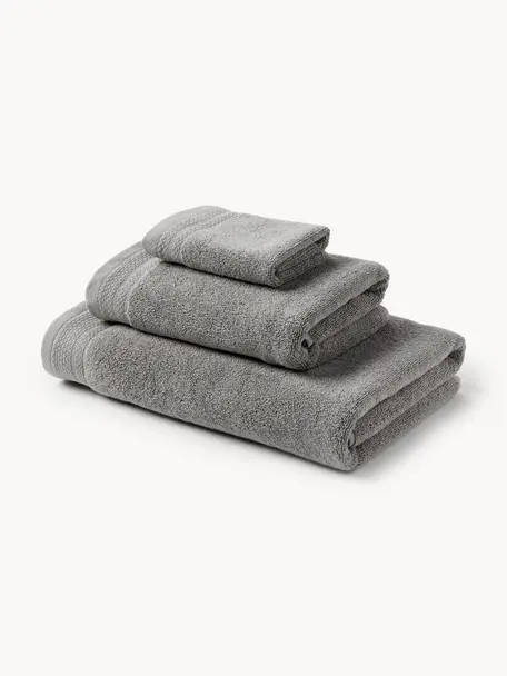 Set de toallas de algodón ecológico Premium, tamaños diferentes, 100% algodón ecológico con certificado GOTS (por GCL International, GCL-300517)
Gramaje superior 600 g/m², Gris oscuro, Set de 4 (toalla lavabo y toalla ducha)