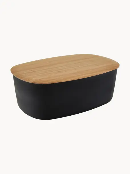 Portapane con coperchio in bambù Box-It, Contenitore: melamina, Coperchio: bambù, Nero, legno chiaro, Larg. 35 x Alt. 12 cm