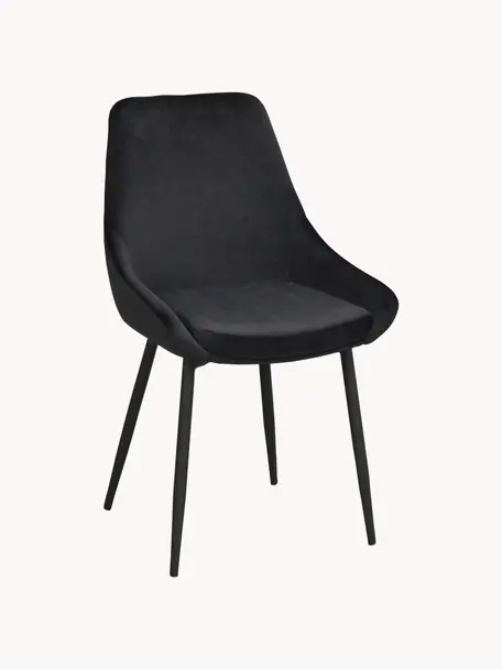Krzesło tapicerowane z aksamitu Sierra, 2 szt., Tapicerka: 100% aksamit poliestrowy, Nogi: metal lakierowany, Czarny aksamit, S 49 x G 55 cm