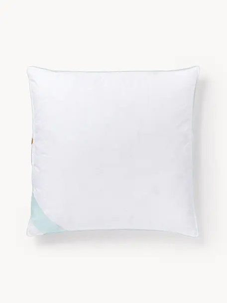 Cuscino medio Comfort, Bianco con fascia di stoffa in raso turchese, Larg. 80 x Lung. 80 cm