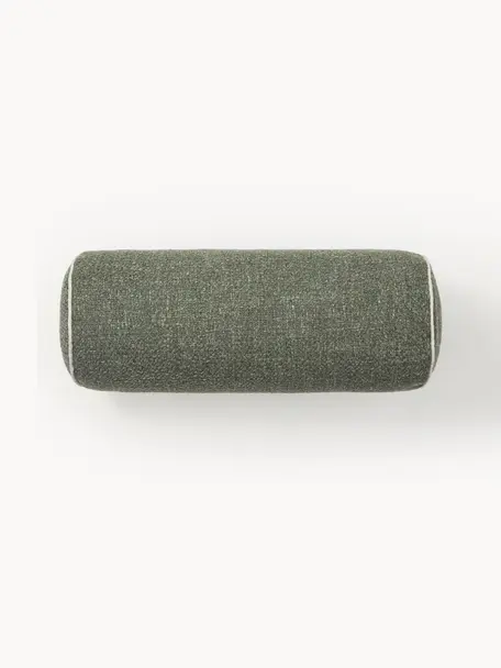 Cojín rulo en tejido bouclé Aya, Verde, Ø 17 x L 45 cm