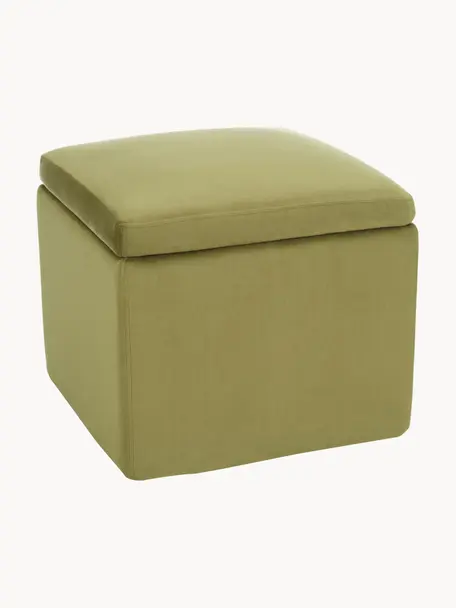 Samt-Hocker Winou mit Stauraum, Bezug: Samt (Polyester) Der hoch, Korpus: Sperrholz, Metall, Samt Olivgrün, B 50 x H 48 cm
