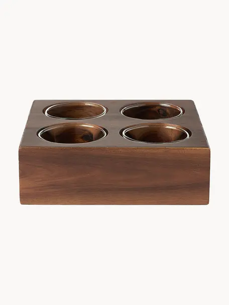 Gewürzbox-Set Wood aus Akazienholz, 5-tlg., Box: Akazienholz, Becher: Glas, Deckel: Stahl, beschichtet, Dunkles Holz, Goldfarben, B 16 x T 16 cm