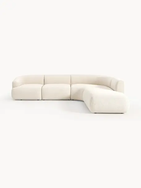 Narożna sofa modułowa Bouclé Sofia (4-osobowa), Tapicerka: Bouclé (100% poliester) D, Stelaż: drewno świerkowe, płyta w, Nogi: tworzywo sztuczne Ten pro, Bouclé w odcieniu złamanej bieli, S 319 x G 298 cm, prawostronna