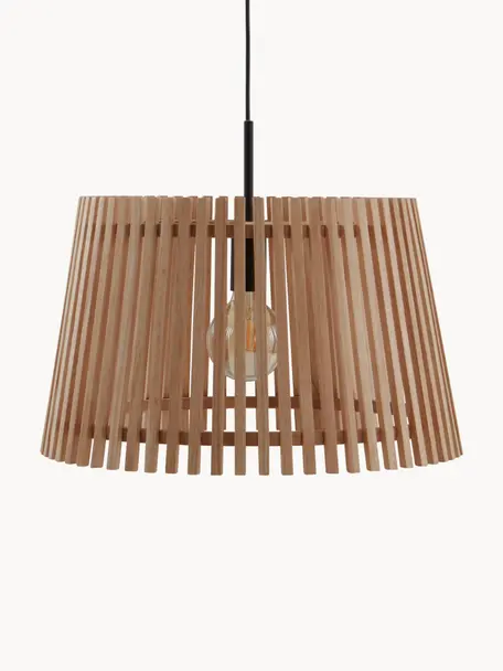 Lámpara de techo de madera de caucho Balder, Pantalla: madera, Anclaje: metal recubierto, Cable: plástico, Beige, Ø 50 x Al 30 cm