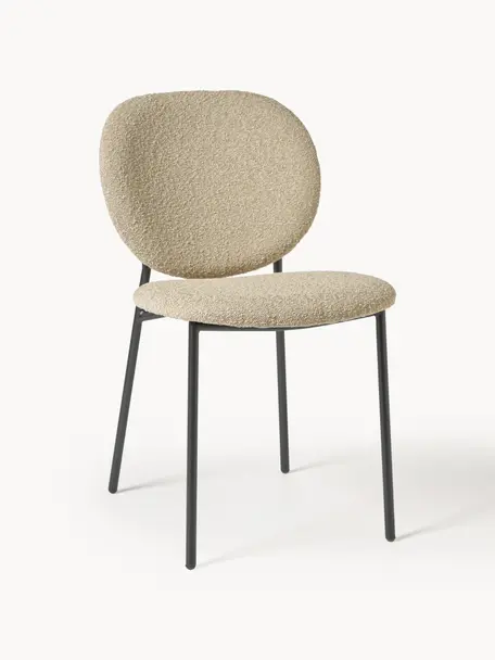 Bouclé gestoffeerde stoelen Ulrica, 2 stuks, Bekleding: bouclé (100% polyester) M, Poten: gepoedercoat metaalkleuri, Bouclé beige, zwart, B 47 x D 61 cm