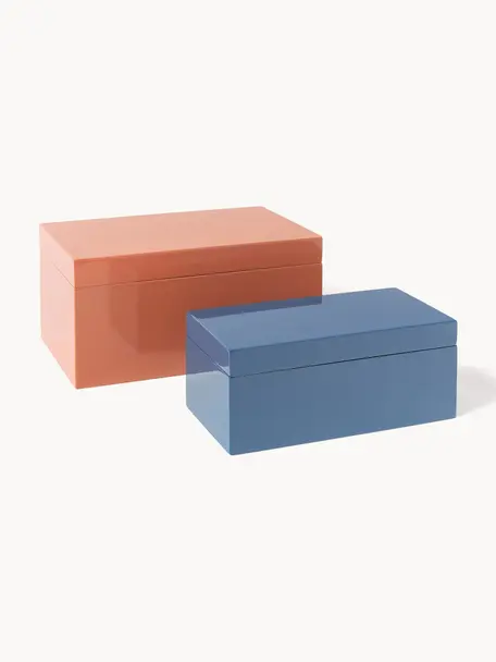 Aufbewahrungsboxen-Set Kylie, 2-tlg., Mitteldichte Holzfaserplatte (MDF), Terrakotta, Blau, Set mit verschiedenen Größen