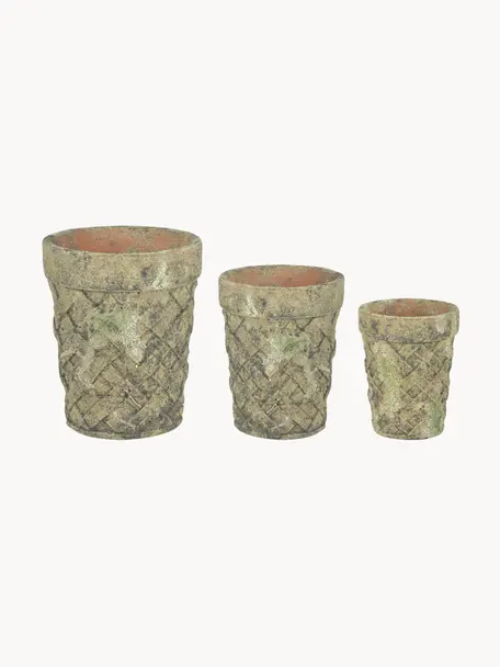 Kleine plantenpottenset Patina, 3-delig, Terracotta, Groen, beige, Set met verschillende formaten