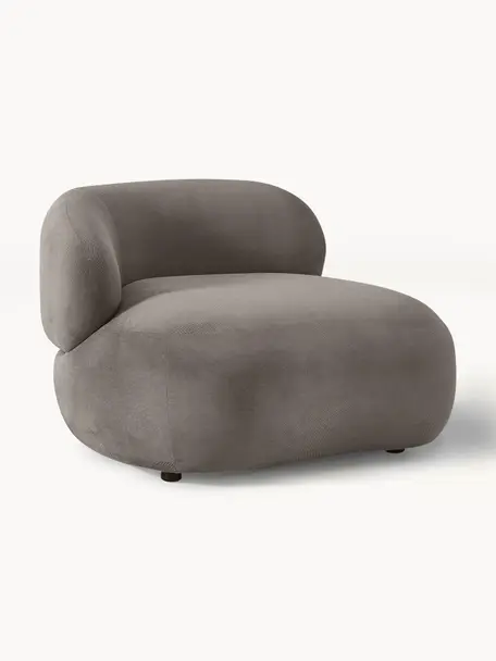 Niervormige loungefauteuil Alba, Bekleding: 97% polyester, 3% nylon M, Frame: massief sparrenhout, berk, Poten: kunststof Het materiaal d, Geweven stof taupe, B 102 x D 89 cm, rugleuning links