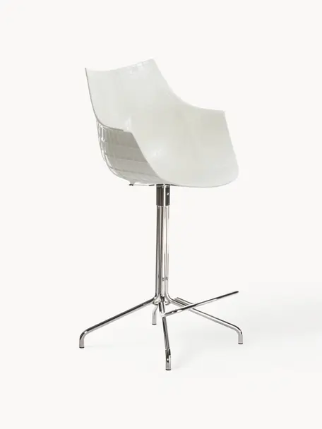 Tabouret de bar pivotant en plastique Meridiana, Blanc cassé, argenté, larg. 55 x haut. 107 cm