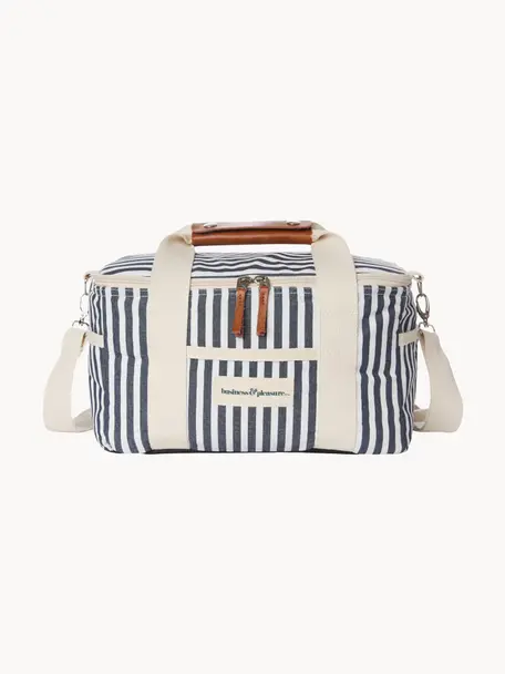 Kühltasche Retro, 40 % Baumwolle, 40 % Polyester, 15 % Recycled PVC, 5 % Leder, Cremeweiß, Anthrazit, B 32 x H 20 cm