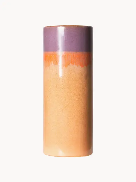 Handbemalte Keramik-Vase 70's mit reaktiver Glasur, Keramik, Orange, Lila, Ø 8 x H 19 cm