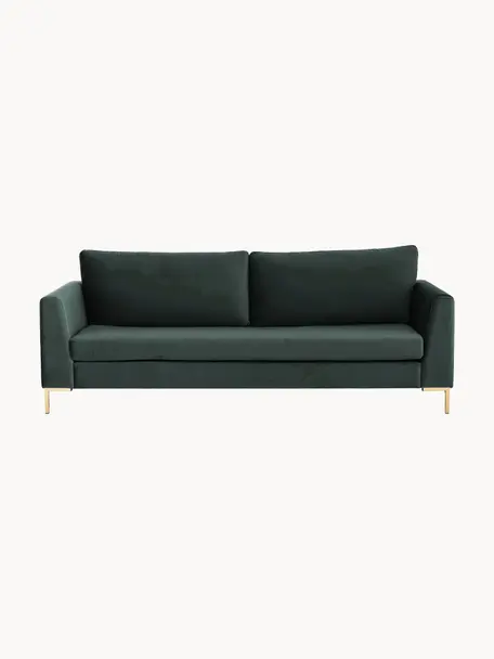 Sofa z aksamitu Luna (3-osobowa), Tapicerka: aksamit (poliester) Dzięk, Nogi: metal galwanizowany, Ciemnozielony aksamit, S 230 x G 95 cm
