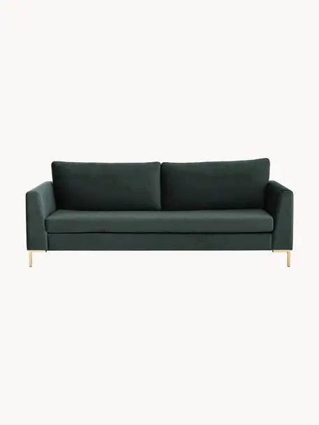 Samt-Sofa Luna (3-Sitzer), Bezug: Samt (100 % Polyester) De, Gestell: Massives Buchenholz, Schi, Füße: Metall, galvanisiert Das , Samt Dunkelgrün, B 230 x T 95 cm