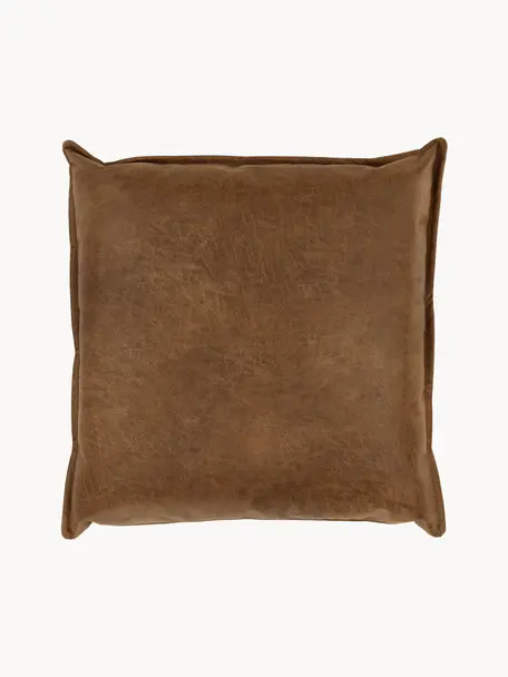 Poduszka ze skóry z recyklingu Lennon, Tapicerka: skóra z recyklingu (70% s, Brązowa skóra, S 60 x D 60 cm